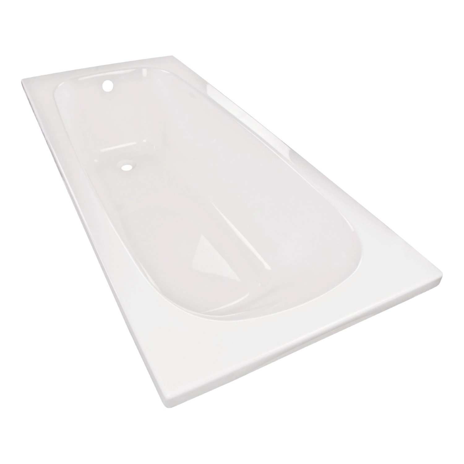 Weiße Calmwaters Badewanne 170x75 cm mit Wannenfuß und Ablaufgarnitur.