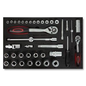 EBERTH Multitool Werkzeugset, 81-teilig, rot, für Werkzeugwagen mit Ratschen, Nüssen und Schraubendrehern.