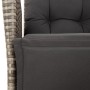 Detailaufnahme: Grauer vidaXL Gartenstuhl mit Kissen aus Poly Rattan, Teil der 9-tlg. Essgruppe.