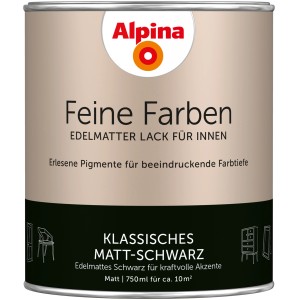 Alpina Feine Farben Lack, klassisches Matt-Schwarz, 750ml Dose. Buntlack für Innen.