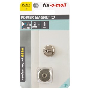 Fix-o-moll Topfmagnet Neodym, 25mm, mit Gewindebuchse, silberner Stahlmantel. Haushaltshelfer zur Befestigung.