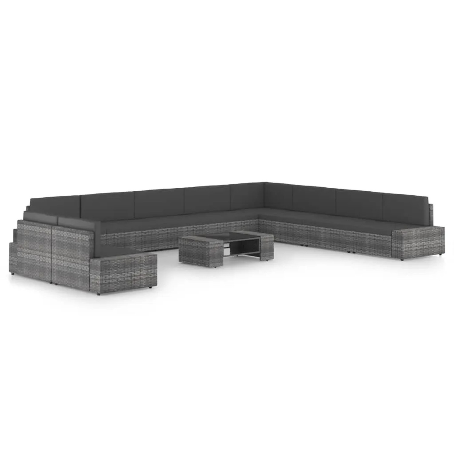 vidaXL 11-Tlg Garten-Lounge-Set mit Kissen Grau Poly Rattan 3067183