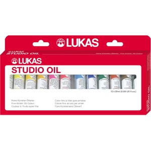 Lukas Studio Oil Ölfarben-Set mit 12 Farbtuben im roten Karton-Etui.