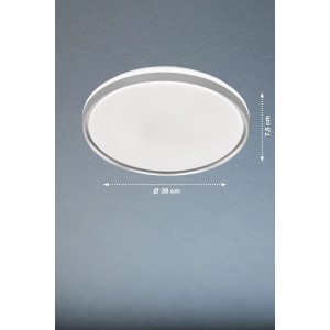 Moderne, runde LED-Deckenleuchte Jaso von Fischer & Honsel, silberfarben-weiß, mit Bewegungssensor.