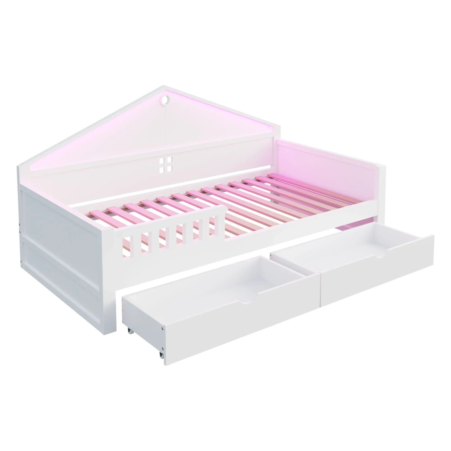 okwish Kinderbett 90x200cm mit Lichtleiste und Schubladen Jugendzimmer Weiß ohne Matratze
