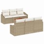 Beiges 7-teiliges vidaXL Garten-Sofa-Set aus Poly Rattan mit Kissen.