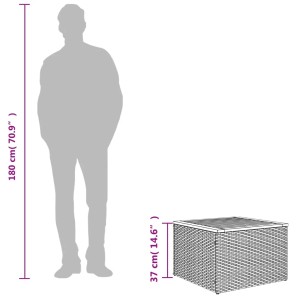 Schwarzer vidaXL Gartentisch aus Rattan und Akazienholz, 55x55x37 cm.