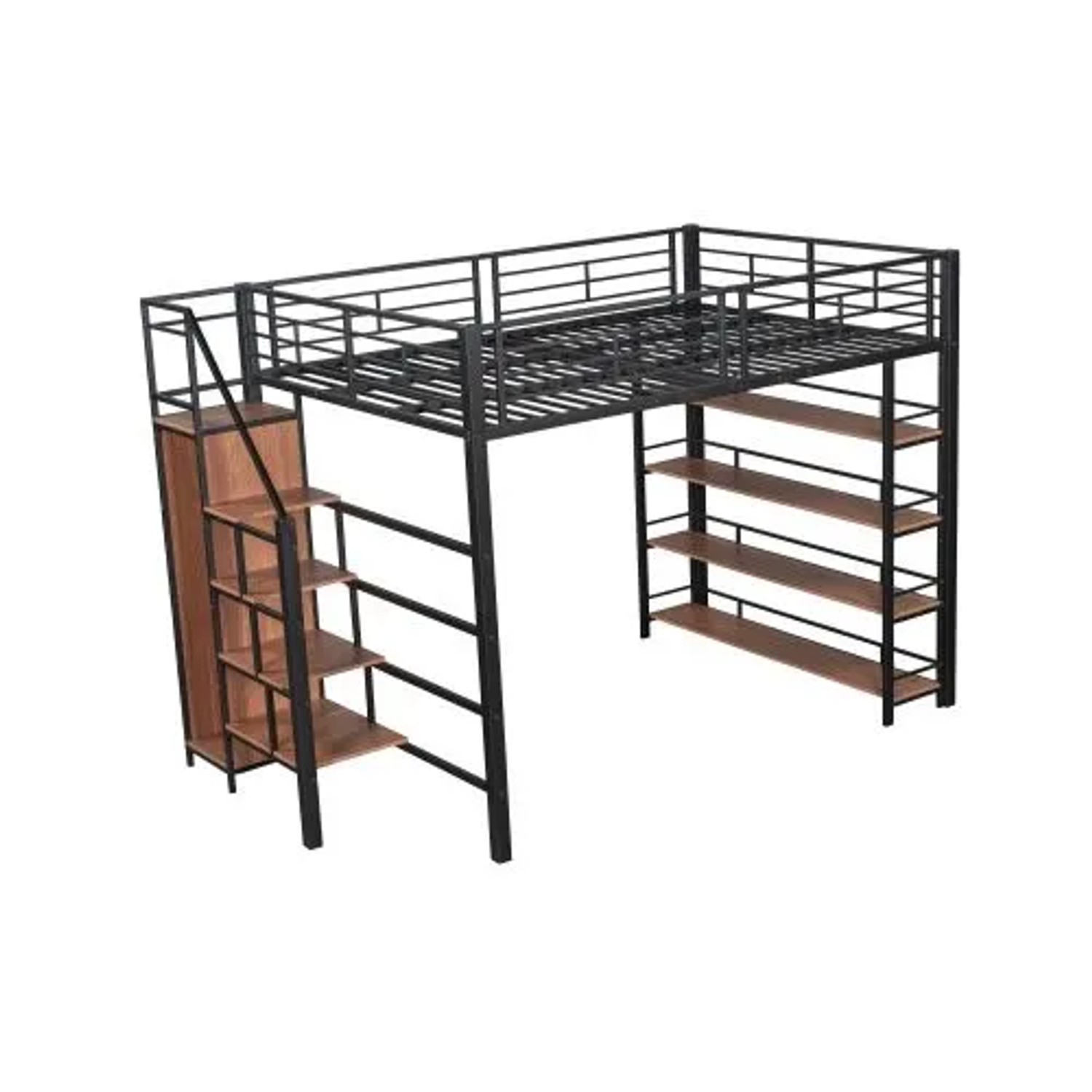 KOMHTOM Hochbett 140x200Cm Mit Sicherheitstreppe Stauraum Und Kleiderschrank Einlegeböden Einzelbett Jugendbett Schwarz Ohne Matratze