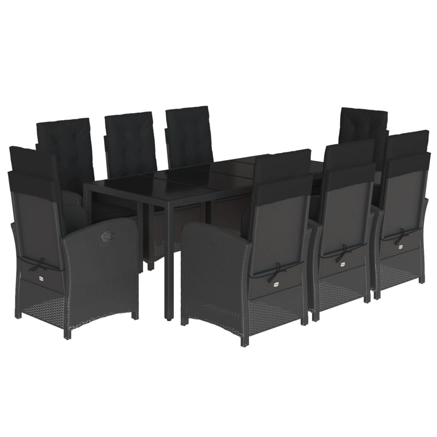 vidaXL 9-Tlg Garten-Essgruppe mit Kissen Schwarz Poly Rattan 3212211