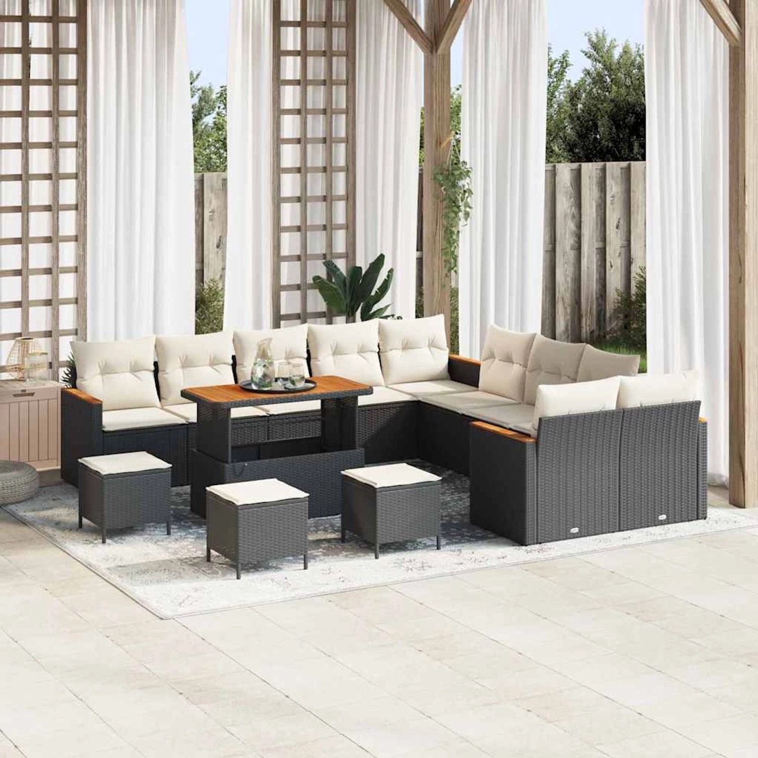 vidaXL 14-Teiliges Garten Sofa Set mit Kissen Schwarz Poly Rattan Akazie 33 günstig online kaufen