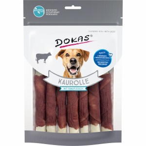 Dokas Kaurolle mit Rindfleisch, 190g, für Hunde. Natürlicher Kausnack zur Stärkung der Kaumuskulatur.