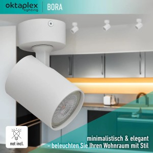 Weiße, dreh- & schwenkbare Oktaplex Bora Aluminium Spotleuchte für GU10 Leuchtmittel.