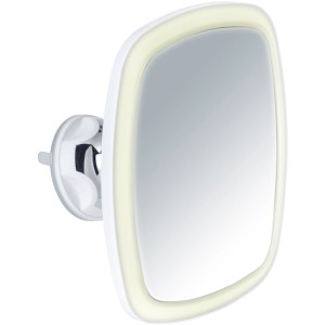 Wenko LED Wandspiegel Nurri, weißer Kosmetikspiegel mit Saugnapf und LED-Beleuchtung.