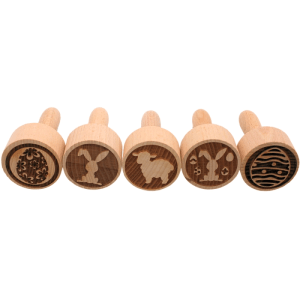 5er Set Holz Teigstempel mit Ostermotiven: Hase, Schaf, Ostereier. Ideal für Kekse, Plätzchen & Basteln.