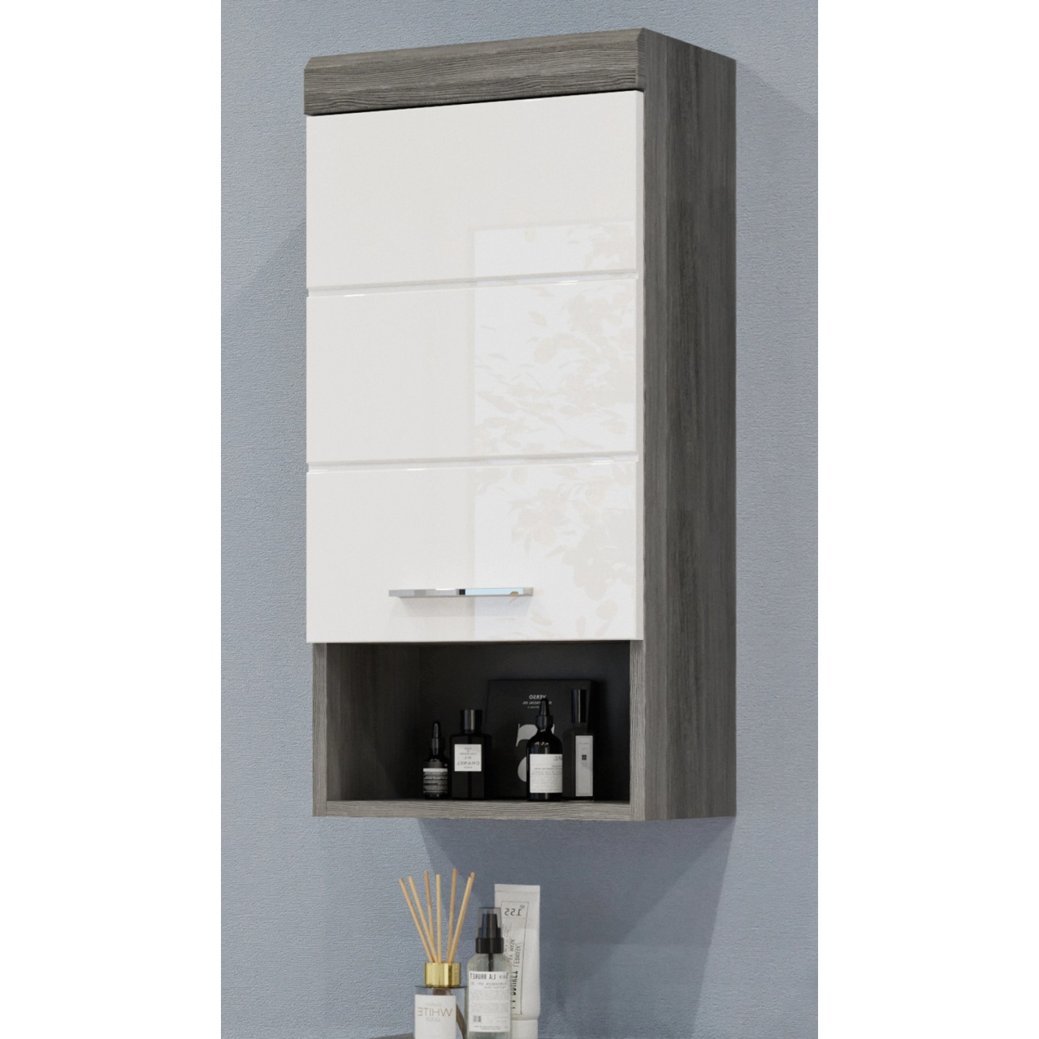 Inn.Furn Hängeschrank Weiß Hochglanz Grau 37 x 79 cm Shawn günstig online kaufen