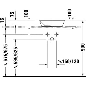 Technische Zeichnung Duravit Aufsatzwaschbecken Cape Cod, 40 cm, weiße Keramik mit Maßen.