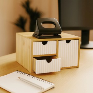 Relaxdays Schubladenbox Bambus Weiß Geriffelt 15 cm x 25 cm x 20 cm 2 kg