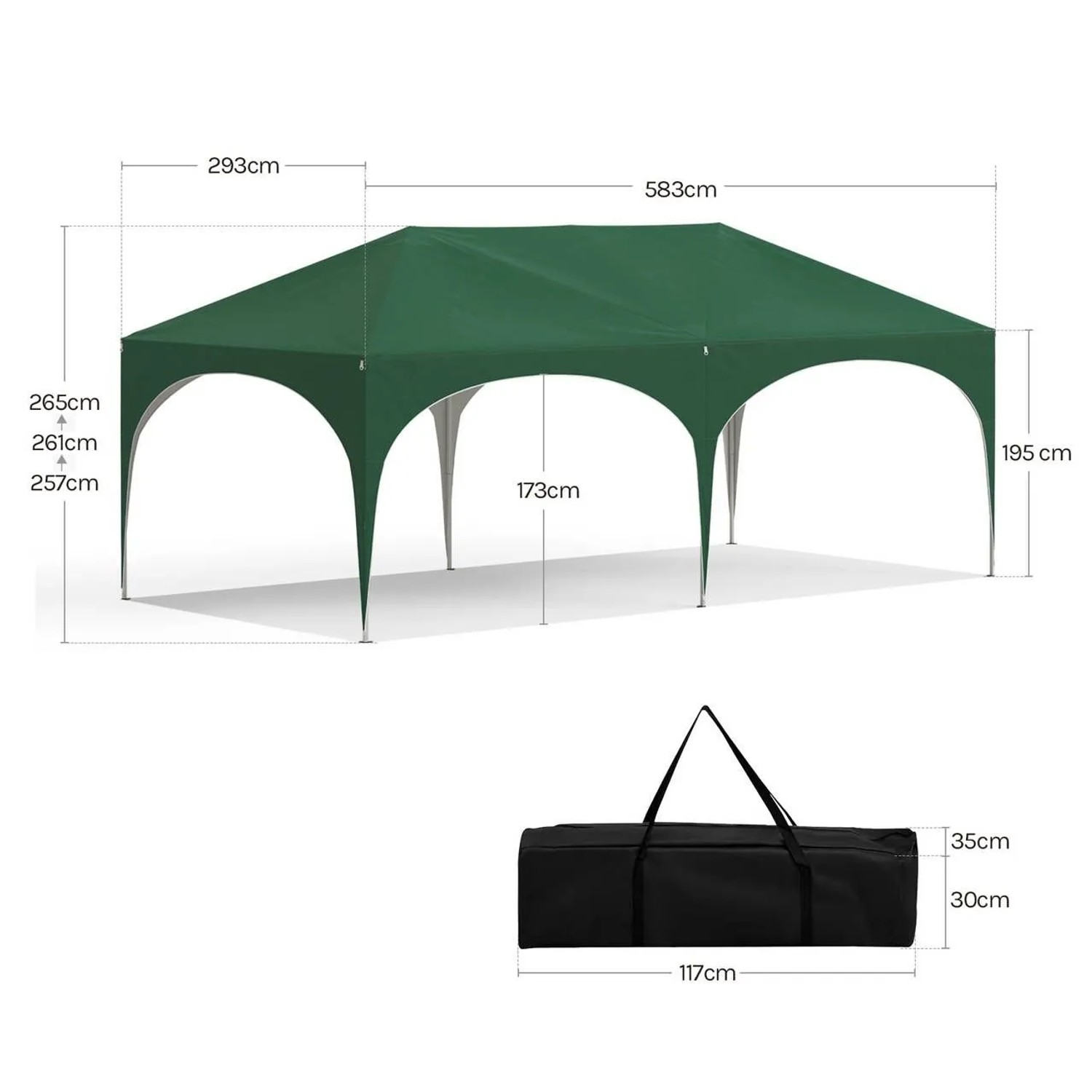 Grüner WOLTU Pavillon 3x6 m mit Tragetasche, wasserabweisend und höhenverstellbar.