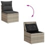 Hellgraue 6-tlg. Garten-Sofagarnitur aus Rattan mit Kissen und Stauraum.