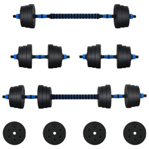 vidaXL 2-in-1 Hantelset, 30kg, schwarz/blau, mit Hantelstange und Gewichtsscheiben für Sport & Fitness.