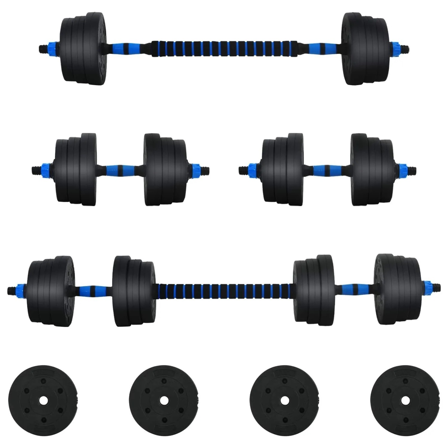 vidaXL 2-In-1 Hantelset 30kg Schwarz und Blau Zement und Eisensand 3403861