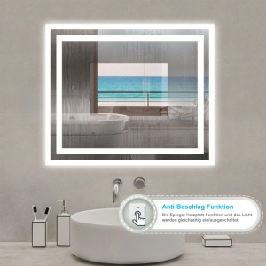 Aica Sanitär LED Badspiegel, 60x50 cm, mit Kaltweiß Beleuchtung und Antibeschlag-Funktion.