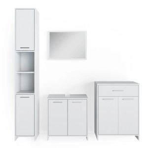 Vicco Badmöbel-Set Kiko, 4-teilig, weiß: Hochschrank, Spiegel, Waschbeckenunterschrank und Kommode.