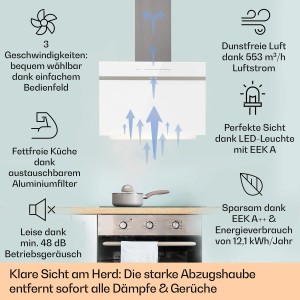 Klarstein Ava 60 Dunstabzugshaube 60cm Wandhaube WiFi A++ 515m³/h Touch Weiß