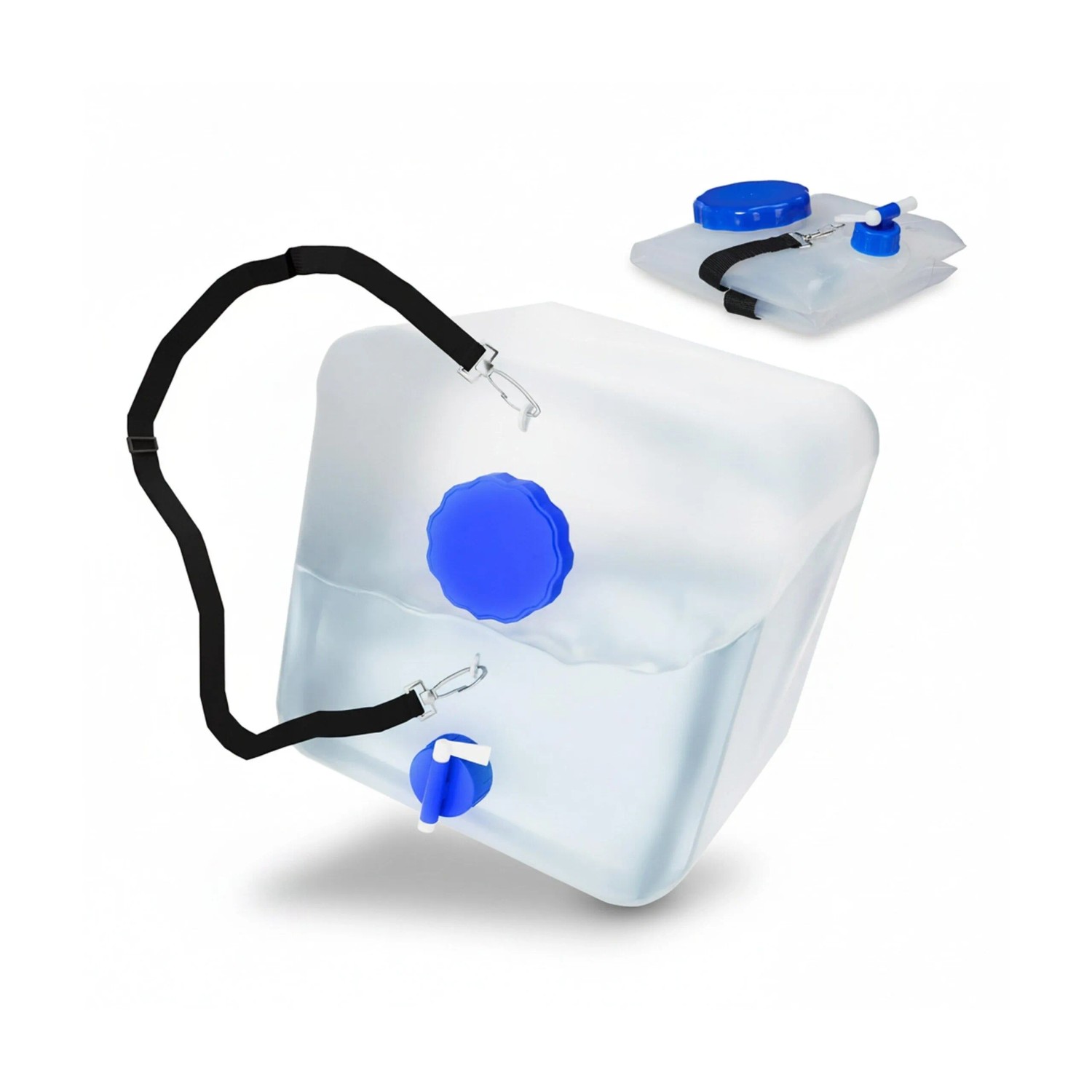 Relaxdays Faltkanister Kunststoff Transparent Blau 2er Set Faltbar BPA-frei mit Zapfhahn 15, 27 cm x 25 cm x 30 cm 0,4 kg