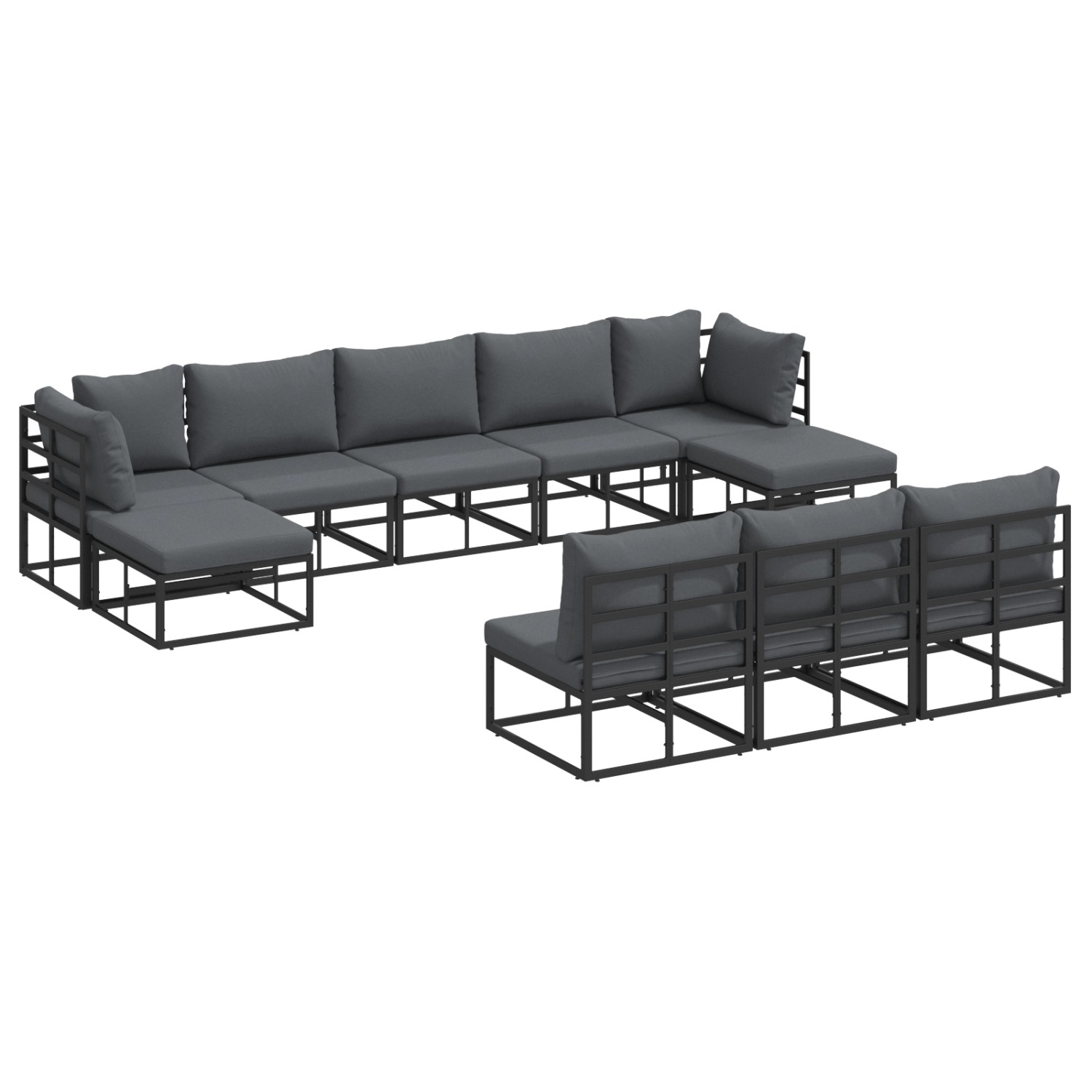 vidaXL Garten-Sofa-Set mit Kissen 10-Tlg Schwarz Aluminium 3378910 günstig online kaufen