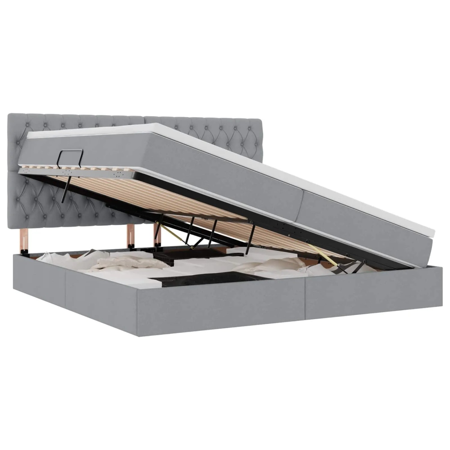 vidaXL Bett mit LED-Lichtleisten Hellgrau 200 x 200 cm Stoff 3372501
