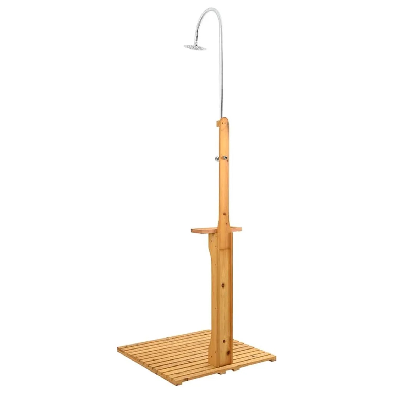 vidaXL Gartendusche aus Holz mit Edelstahl-Duschkopf und Ablage.