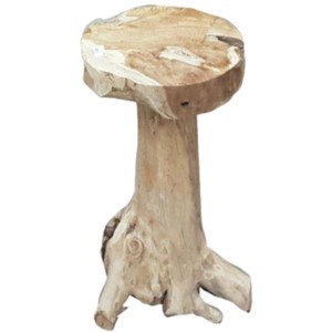 2er Set Barhocker Surga aus Natur Wurzelteak, rustikale Gartenstühle für Bar oder Terrasse.