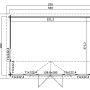Grundriss Gartenhaus Lasita Maja Balmoral, 530x380 cm, mit Maßangaben.