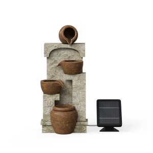 4-stufiger, solarbetriebener Gartenbrunnen von Teamson Home, 72 cm hoch, mit Solarpanel.