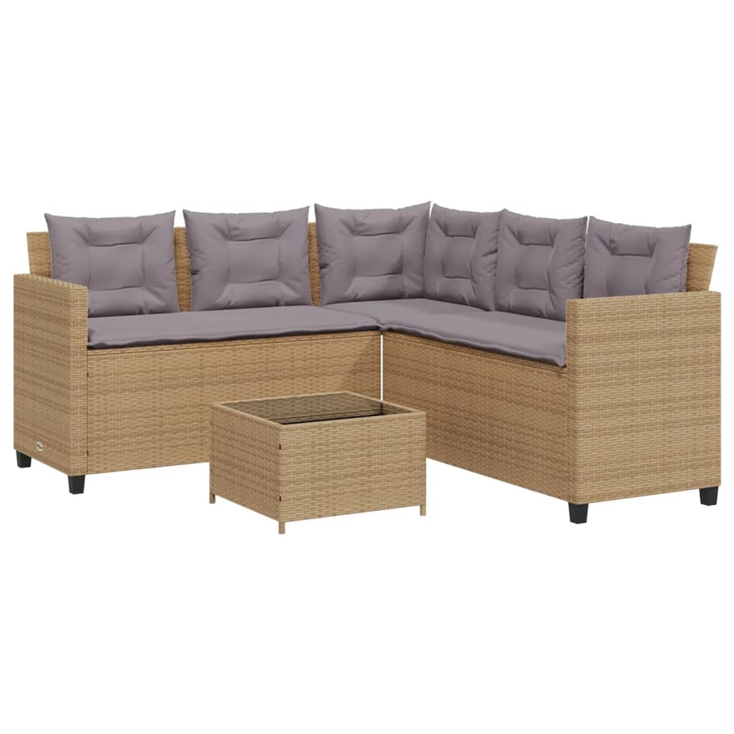 vidaXL Gartensofa in L-Form mit Tisch und Kissen Beige Poly Rattan 369042 günstig online kaufen