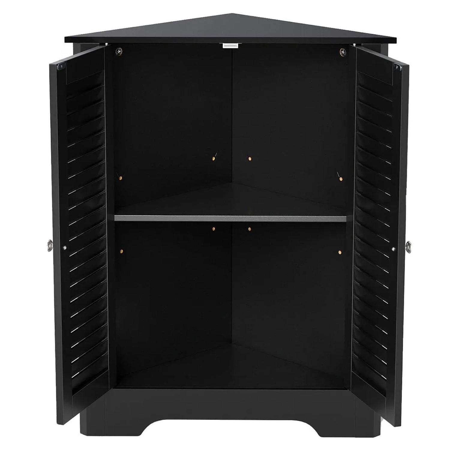 Costway Badezimmerschrank Ecke Eckschrank Bad mit 2 Lamellentür Schwarz
