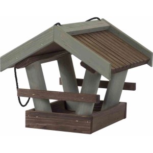 Siena Garden Vogelhaus aus Kiefernholz, braun und olive, mit Dach und Sitzstange.