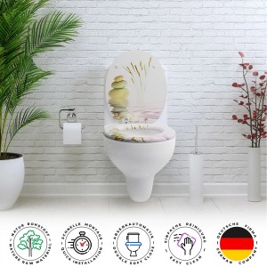 Sanfino WC-Sitz Balance ll mit Stein-Motiv und Absenkautomatik auf Toilette.