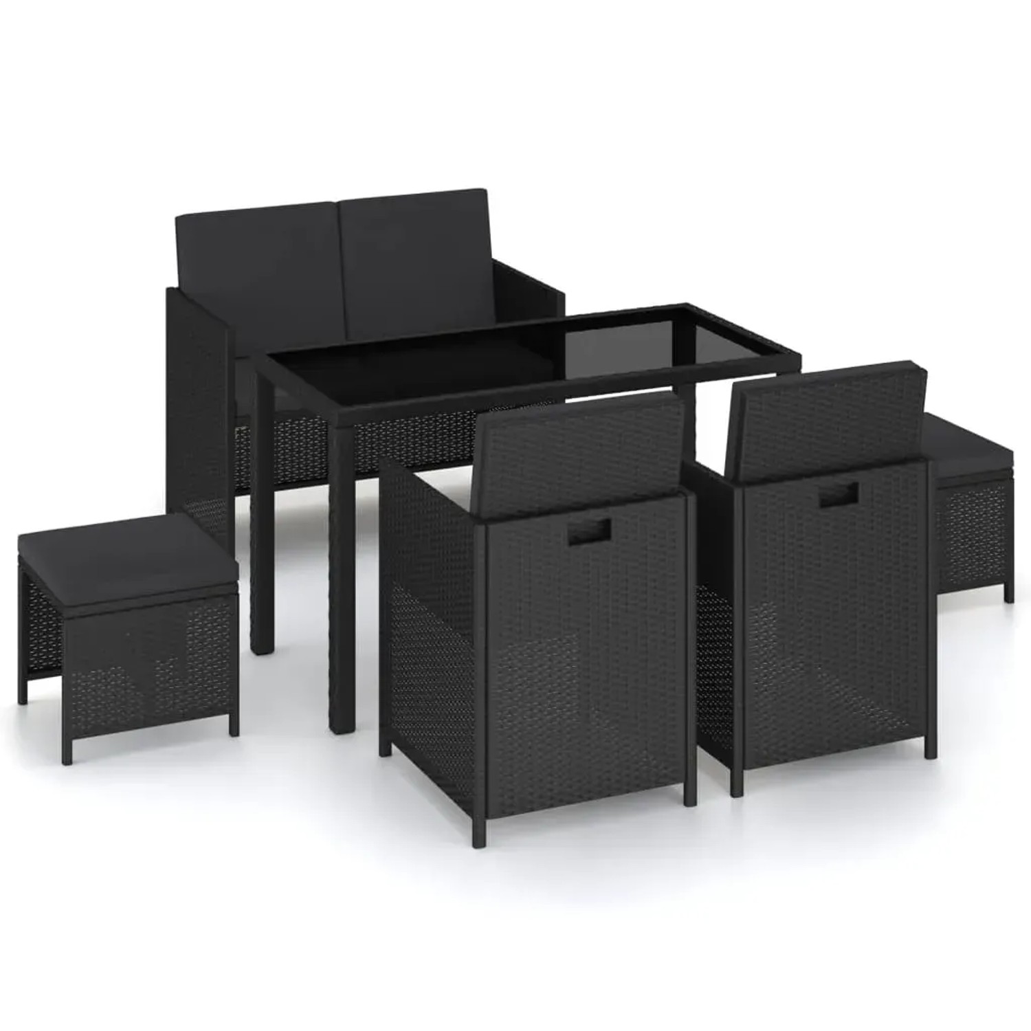 vidaXL 6-Tlg Garten-Essgruppe mit Auflagen Poly Rattan Schwarz 315988