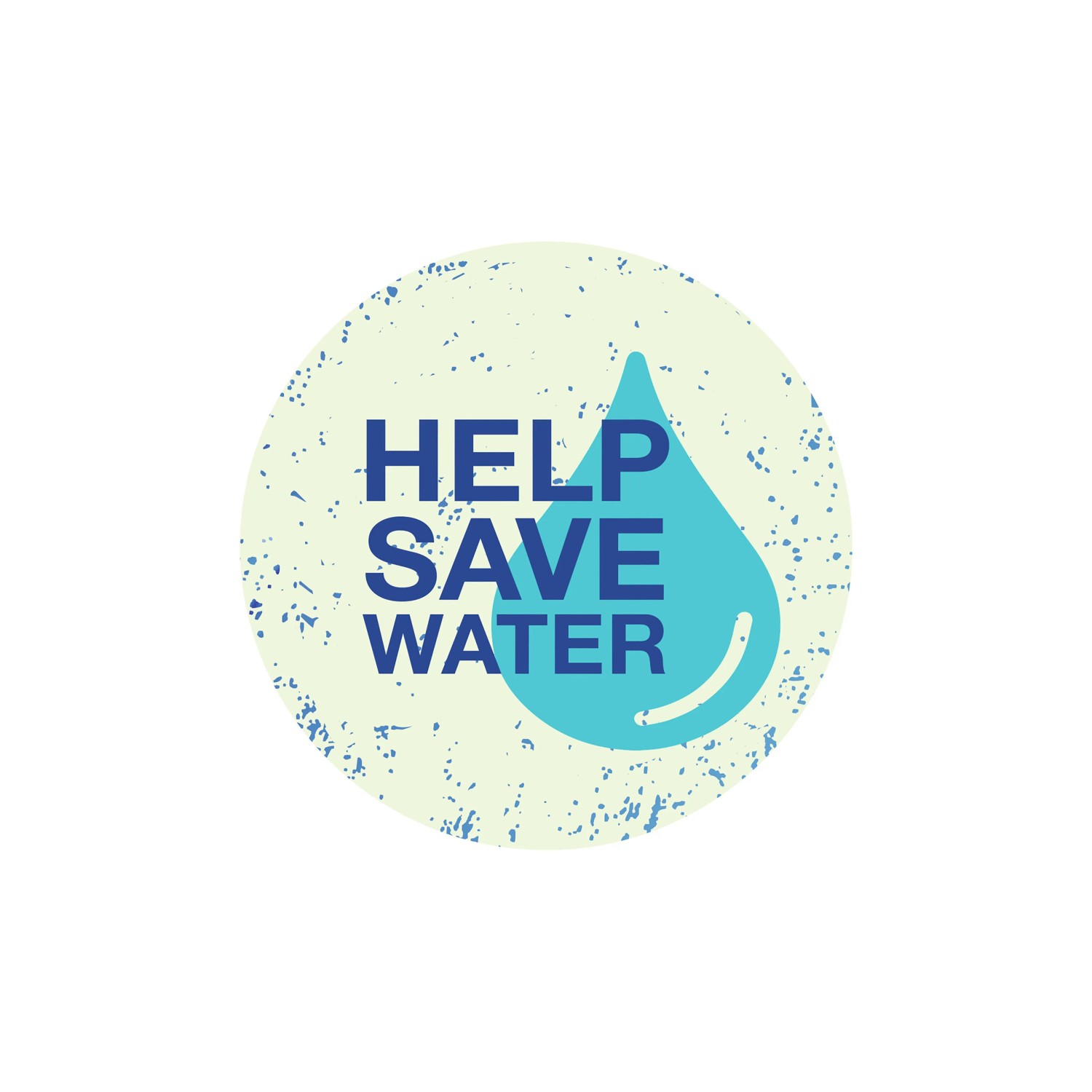 Symbol für Wassersparen: Blauer Wassertropfen und Schriftzug "Help Save Water" auf beigem Grund.