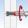Illustration: Fischer Duoblade Gipskartondübel wird in Gipskartonplatte gedreht.