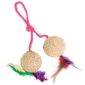 Trixie Katzenspielzeug: 2 Jutebälle am Seil mit Federn, Durchmesser 4,5 cm.