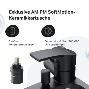 Schwarze AM.PM Play Wannenarmatur Aufputz mit SoftMotion Keramikkartusche.