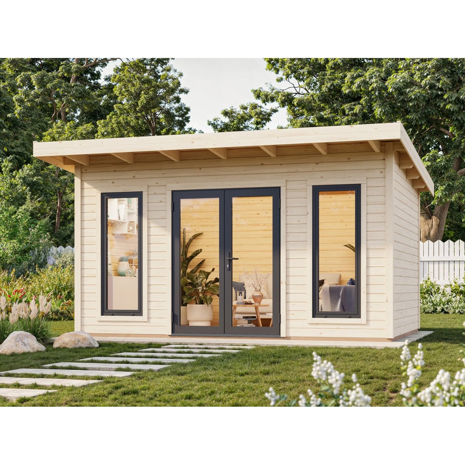 Palmako Holz-Gartenhaus Aurelia Pultdach Unbehandelt 446 cm x 300 cm 12,7 m²