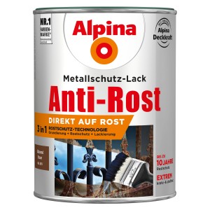 Dose Alpina Metallschutz-Lack Anti-Rost Braun glänzend, 2,5 Liter, für langanhaltenden Rostschutz.