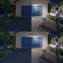 Philips Solar-LED-Außenstrahler Zyren: Vergleich Tag/Nacht, beleuchtete Garage, Kind und Hund.