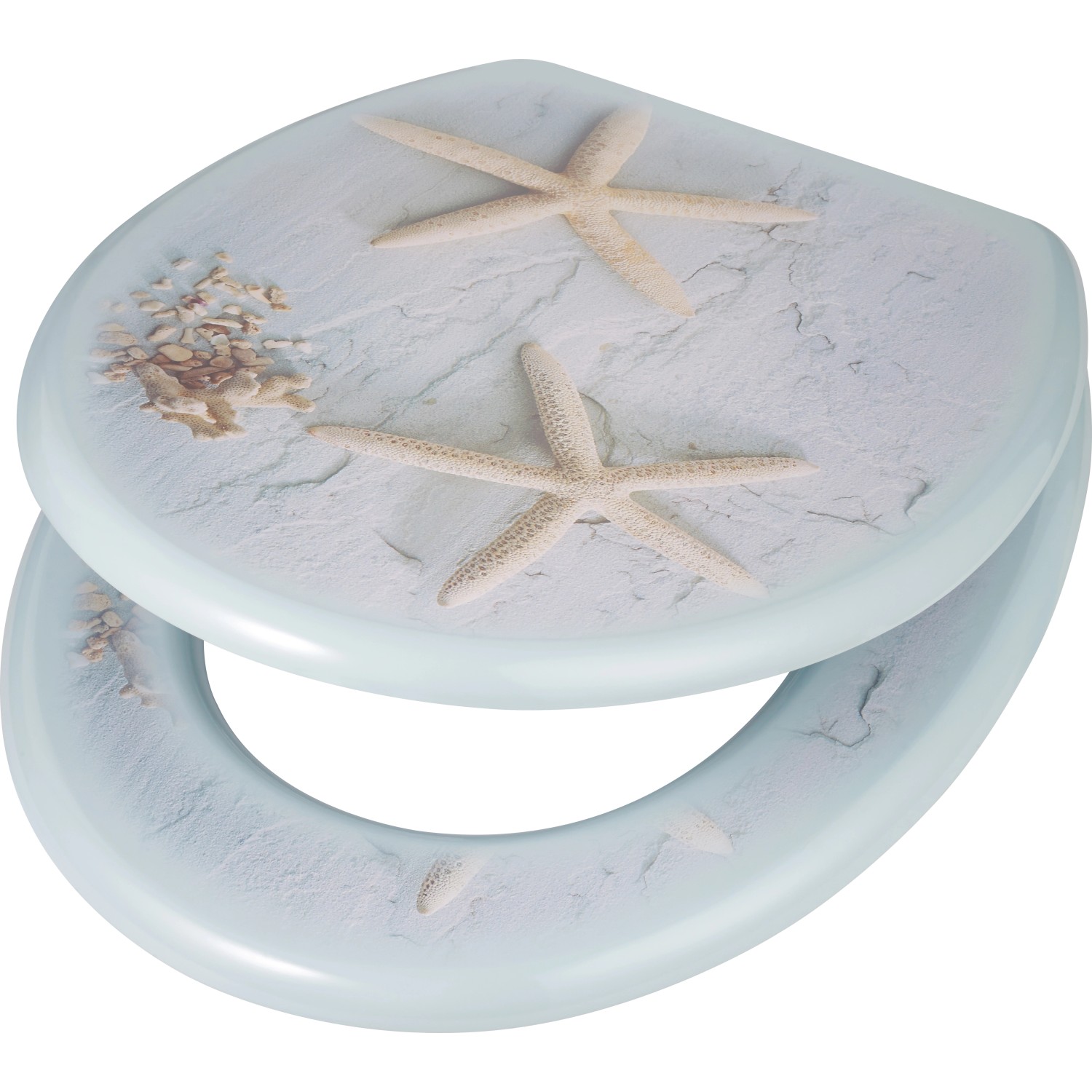 baliv WC-Sitz Carduma mit Seestern-Motiv, MDF Holzkern, für maritimes Flair im Badezimmer.