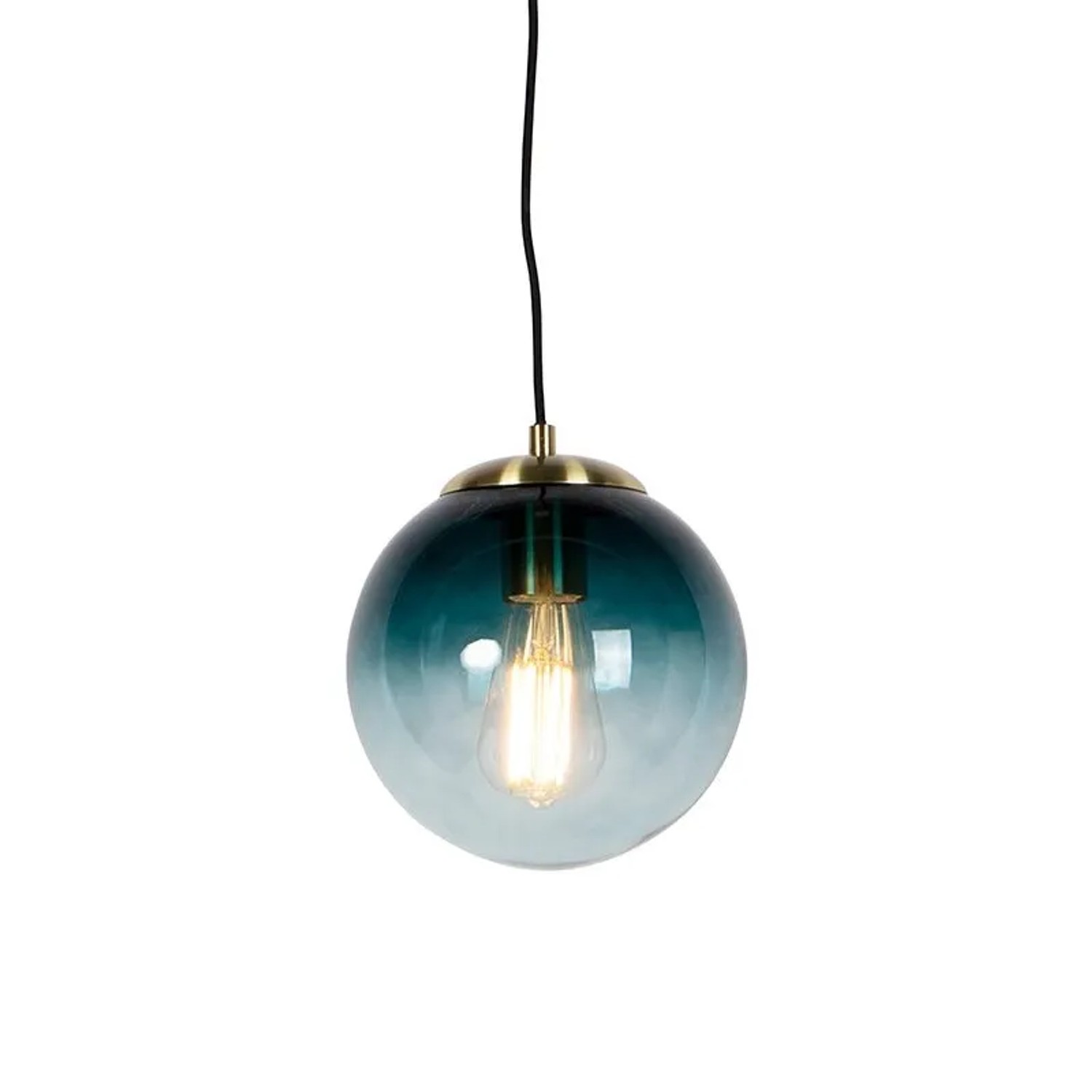 QAZQA Art Deco Hängelampe aus Messing mit ozeanBlauem Glas 20 cm   Pallon