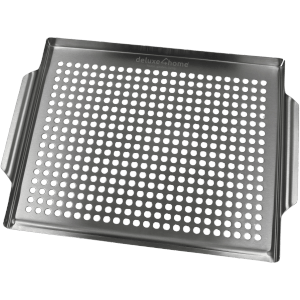 deluxe4home Grillschale aus Edelstahl, 40x30cm, mit Löchern für gleichmäßige Hitzeverteilung.